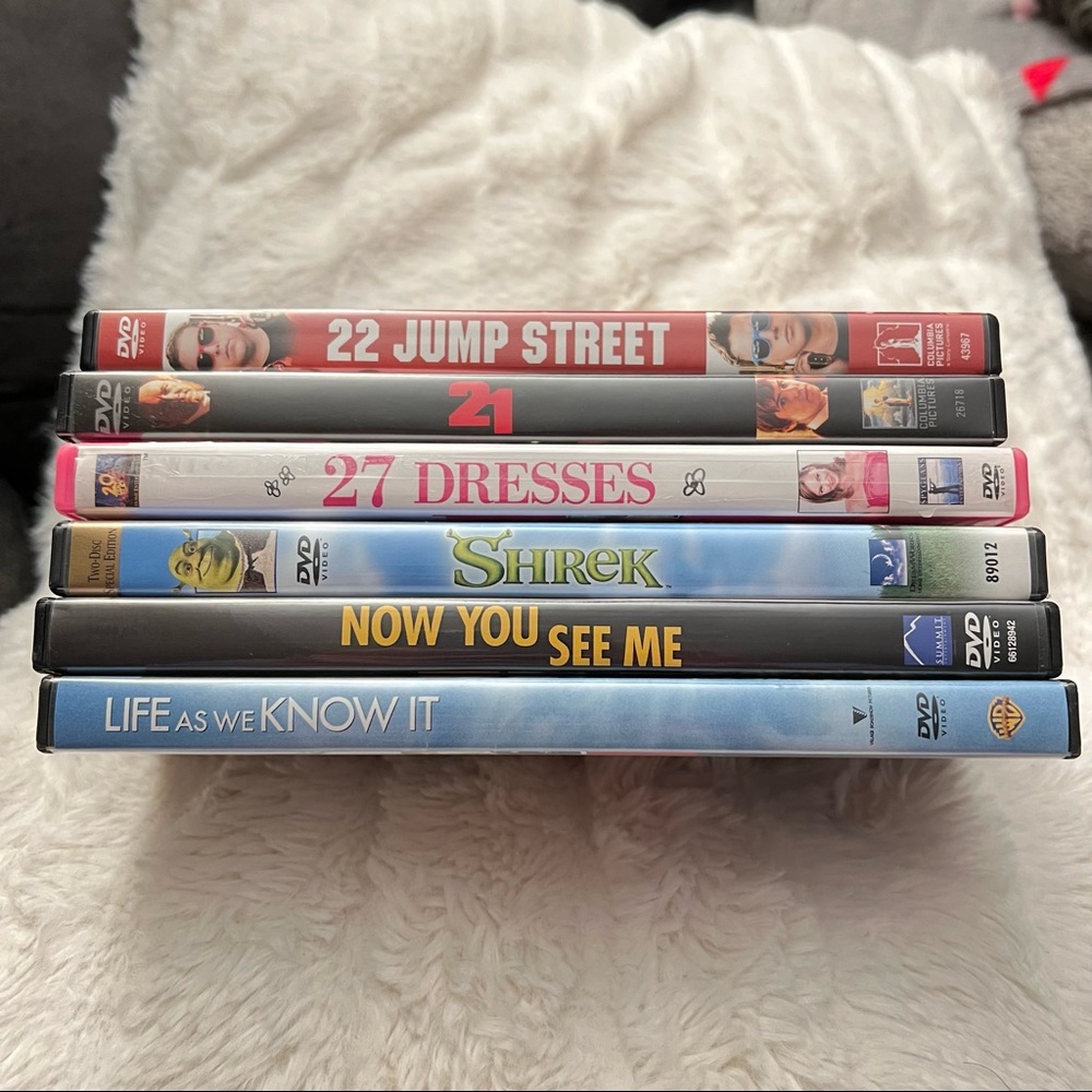 Lot of 6 DVD Movies, 22 Jump Street, 27 Dresses, Shrek, Now You See Me, Life As